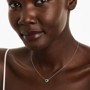 14K Gold East-West Oval <b>Emerald</b> Halo Necklace Lab Grown Diamond Petite Sideways Gemstone <b>Pendant</b> for Women Custom Fine Jewelry - Product Image 2