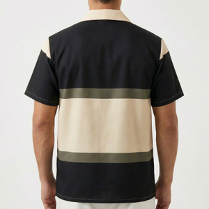 เสื้อเชิ้ตแขนสั้นลำลองผู้ชาย Giara ลายพิมพ์โลโก้สีดำเบจ ลายทาง ปกคอเสื้อพับได้ ทรงบ็อกซ์ สไตล์สตรีทแวร์ เสื้อสำหรับฤดูร้อน - Product Image 3