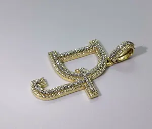 Colgante Personalizado con Inicial de DJ, Diamante Moissanita, Estilo Hip Hop, Colgante con Letra del Alfabeto, Chapado en Oro sobre Plata 925, Joyería Hip Hop - Product Image 1