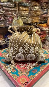 Indian Unique Design High Quality Material Handmade Potli Bag Women's Embroidered Multiple String <b>Handbag</b> <b>For</b> <b>Wedding</b> Favors - Product Image 1
