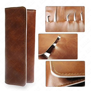 5 Pcs Silver Eyelash Tweezers Set Stainless Steel Professional Lash Extension <b>Tools</b> with PU Leather Case - Product Image 5