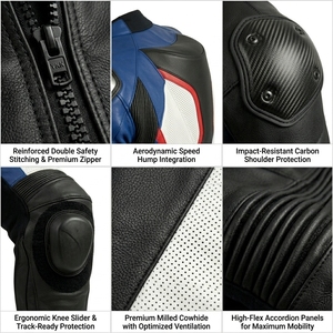 Combinaison de course en cuir personnalisée pour moto, équipement de protection pour motard, vêtements de motard pour la piste, en cuir de vachette, fabricant OEM - Product Image 6
