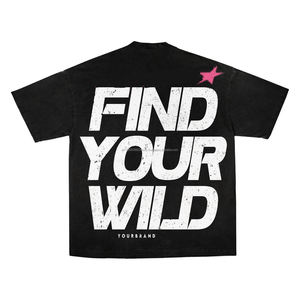 Camiseta de hombre 100% algodón con logotipo personalizado, totalmente adornada con pedrería, de alta calidad, lavado ácido, estilo vintage, de tela gruesa. - Product Image 6