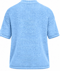 Sky <b>Blue</b> <b>Men</b> Knitted T Shirt Short Sleeve Crew Neck Textured Casual Top Custom Printed Streetwear Summer Fashion Wholesale - Product Image 2