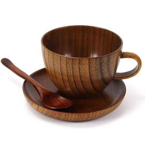 Nueva Taza de Café de Madera con Platillo, Taza de Madera Pulida a Mano, Reutilizable para Té, Cerveza, Bebidas, Estilo Rústico para Cocina - Product Image 5