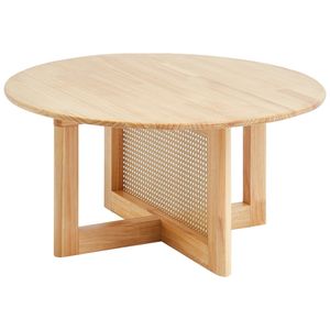 Mesa de Centro Moderna Boho de 33 Pulgadas, Circular, de Mimbre Tejido con Superficie de Madera de Caucho, Estilo 2022, para Uso en Interiores/Exteriores - Product Image 1