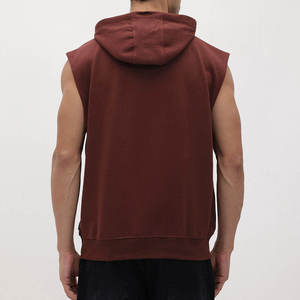 Men's Digital Printing Embroidered Hooded Sleeveless Fleece Breathable Garment Dyed <b>Workout</b> Gym <b>Hoodie</b> - Product Image 3