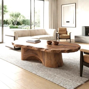 Table basse en bois massif avec tiroir Table centrale en bois sculptural à bord vivant faite à la main en bois naturel Table de déclaration décor à la maison - Product Image 5