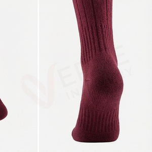Men's Knee High <b>Socks</b> Solid Color Knitted Regular Style Autumn Daily Wear <b>Burgundy</b> - Product Image 4