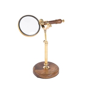 Loupe de luxe avec manche en bois Décoration de table Loupe décorative antique avec support Articles de décoration vintage pour la maison - Product Image 1