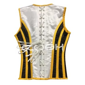Gilet corset élégant en satin blanc pour homme |   Gilet corset gothique steampunk avec bordure jaune - Product Image 6