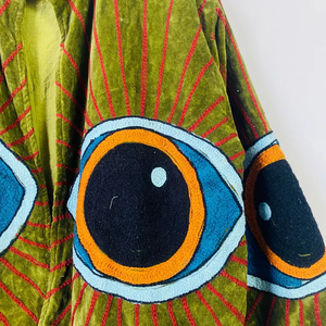Veste kimono en velours de coton 100% faite à la main |   Design bohème respirant et écologique pour l'hiver avec broderie d'œil - Product Image 5