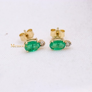 ต่างหูเพชรรูปไข่ธรรมชาติ 14K สีเหลืองทองทำด้วยมือเครื่องประดับอัญมณีสำหรับผู้หญิงงานแต่งงานของขวัญหมั้น - Product Image 1