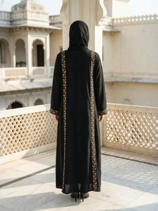 Abaya noire brodée à manches longues, robe modeste longue jusqu'au sol pour femmes, style Moyen-Orient, tenue quotidienne, couleur unie, coupe ample - Product Image 1