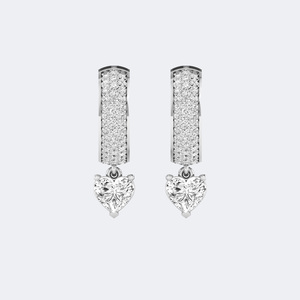 Pendientes colgantes lineales tipo huggie con diamantes cultivados en laboratorio de 1.50 CTW, redondos y en forma de corazón, con engaste de punta/pavé, estilo vintage dorado, certificados por IGI - Product Image 2