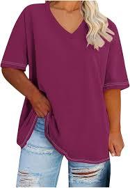 Camiseta de Manga Corta con Cuello en V, Túnica Informal de Corte Regular, Sexy, Talla Grande, para Mujer, Verano, Transpirable, de Algodón, Lisa - Product Image 4