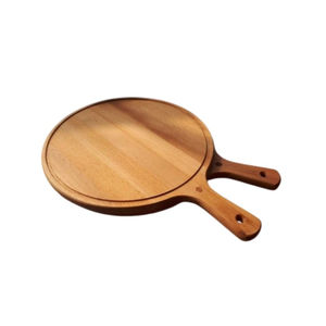 Planche à découper et à servir en bois écologique, ronde, vintage, en bois massif, avec poignée, pour restaurant. - Product Image 6