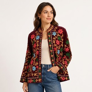 Veste en velours, broderie florale artisanale, manteau d'hiver, style bohème ethnique, vêtement d'extérieur de luxe, prix d'usine, veste Suzani - Product Image 4