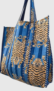 Sac fourre-tout en toile à motif de tigre bleu, style bohème, ouvert en dessus, sac de shopping pour femmes, utilisation toutes saisons - Product Image 5