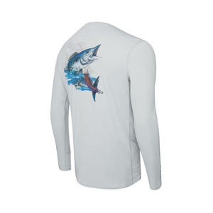 เสื้อตกปลาผู้ชายแบบสปอร์ต ทรงพอดีตัว คุณภาพสูง เป็นมิตรกับสิ่งแวดล้อม ผลิตตามแบบ OEM ราคาสมเหตุสมผล แห้งเร็ว แขนยาว ลายพิมพ์แบบซับลิเมชั่น - Product Image 6