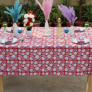 Luxury Sanganeri Block Print Cotton <b>Tablecloth</b> Handmade Indian Red Floral Printed Cotton <b>Tablecloth</b> Classic Woven - Product Image 3