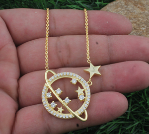 Collar de Estrella Galáctica Chapado en Platino CZ, Plata de Ley 925, Colgante de Estrella del Norte Celestial, Unisex, Vintage, Noche Estrellada, Aniversario - Product Image 1