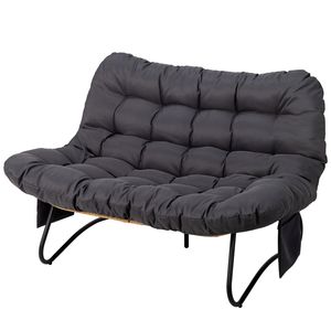 Divanetto a 2 Posti in Vimini Curvo 133x94x87cm con Cuscini Grigi e Tasche Portariviste, Divani da Giardino - Product Image 4