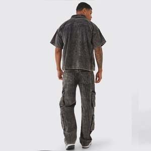 Pantalones Cargo de Algodón Lavado a la Piedra, Cintura Media, Corte Holgado, Estilo Hip Hop, Pantalones Largos para Hombre, Color Sólido, Tejido de Primavera - Product Image 2