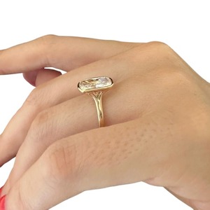 Luxury 3 Carat Elongated Cushion Cut Lab Grown Diamond Bezel <b>Set</b> Solitaire <b>Ring</b> in 14K 18K <b>Gold</b> or Platinum - Product Image 4