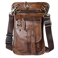 Tas Pinggang Kulit Asli Custom untuk Motor, Hiking, Pinggul, Paha, Bergaris, Resleting, Gaya Vintage, Anti Maling, Unisex, Bentuk Barel