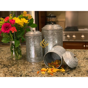 Galvanized Silver Storage Container <b>Canister</b> <b>Set</b> for Kitchen Tea Coffee Sugar Box for Food Storage <b>Set</b> Of 3 Handmade Jars Supply - Product Image 2