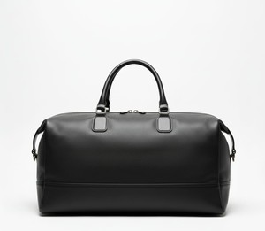 Black Genuine <b>Leather</b> Durable Foldable Weekender <b>Duffle</b> <b>Bag</b> Eco-Friendly Polyester Lining Zipper Closure <b>Men</b> Women Large Travel - Product Image 1