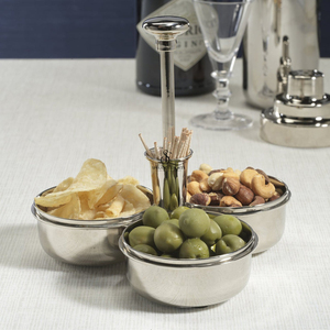 Luxury Metal 3-Compartment <b>Cluster</b> Bowl With Center Toothpick Holder, Wholesale Snack & Fruits Serving Platter Tableware Piece - Product Image 1