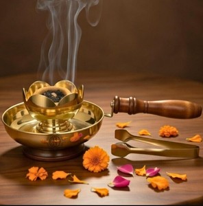 Juego de quemador de incienso de carbón de acero con pinzas de madera |   Quemador de Loban Dhoop Religioso para Invierno/Otoño |   Set de Fragancias Decorativas para el Hogar - Product Image 4