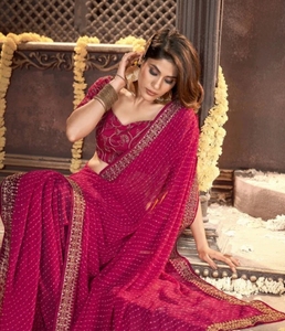 Sari de georgette estilo Bollywood con bordado KV - Product Image 1