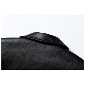 Men's Black PU Leather Moto Biker <b>Jacket</b> Turn-down Collar Solid Color <b>Slim</b> <b>Fit</b> Windproof Zipper Closure Available For Sale - Product Image 4