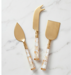 Elegant Stainless Steel Gold Color <b>Cheese</b> <b>Knife</b> <b>Set</b> With Round Resin Handles Perfect For Weddings Events And Dining Use - Product Image 1