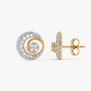 Boucles d'oreilles clous en or jaune avec diamants de laboratoire et halo en spirale - Product Image 2