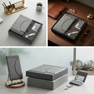 Aurelux RE048 Grey Leatherette A5 Multicolor Premium Executive <b>Notebook</b> <b>Set</b> Pen Card Holder 192 Pages Custom Logo Office - Product Image 4