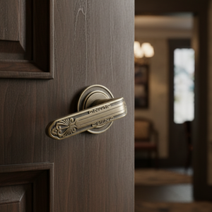 Poignée de porte en laiton antique Linea Regia avec gravure royale élégante, levier de designer de luxe pour portes intérieures, usage domestique et professionnel - Product Image 3