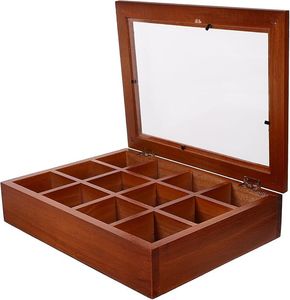 Luxury Wooden Multifunction Handmade <b>Tea</b> Storage <b>Box</b> for <b>Tea</b> Bags and Accessories with Hinged Glass Lid - Product Image 4