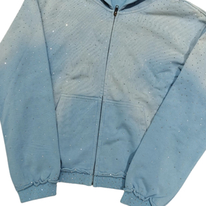 Luxury Rhinestone Denim Hoodie Unisex Custom Full <b>Zip</b> Crystal Hoodie Streetwear OEM Wholesale - Product Image 3