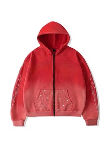Mens oversized rhinestone Acid Washed Hoodies <b>Zip</b> Up hoodie streetwear gym wear casual fashion heavy weight pullover hoodie - Product Image 3