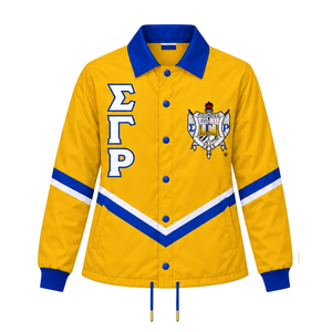 เสื้อแจ็คเก็ตกรีกสำหรับผู้หญิง Custom Sigma Gamma Rho ลายเส้นไขว้ น้ำหนักเบา กันลม ชุดกีฬา แฟชั่นลำลอง ขายส่ง OEM - Product Image 1