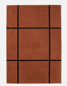 Tapis géométrique moderne en laine tuftée, moquette douce tuftée à la main avec motif quadrillé, poils moyens et envers en coton pour salon - Product Image 6