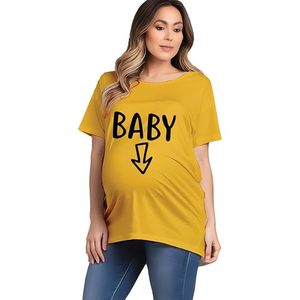 Camiseta de Maternidad Azul Marino para Mujer con Estampado de Flecha Amarilla de Bebé, Corte Holgado, Cuello Redondo, Manga Corta, Informal, de Algodón - Product Image 2