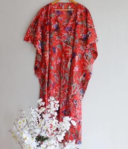 Floral Print V-Neck Maxi Dress Loose Boho <b>Summer</b> Casual <b>Kaftan</b> Short Sleeve Red Woven Polyester Dress - Product Image 2