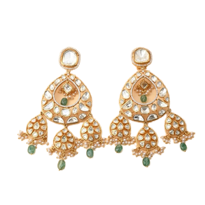 ต่างหูเพชรโมอิสสีเขียวและขาวดีไซน์ลายดอกไม้สวยงามสองสี - Product Image 1