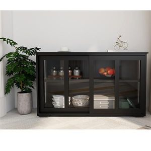 Black Kitchen Storage Stand Cupboard with Glass Door Elegant Display & China Cabinet - Product Image 2