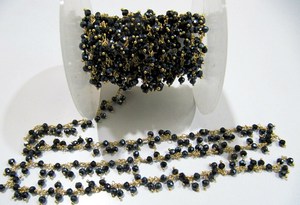 Cadena de eslabones con racimo de cuentas facetadas de espinela negra mística en forma de rondel, tamaño 3-4mm, de latón, para fabricación de joyas, collar por pie - Product Image 2
